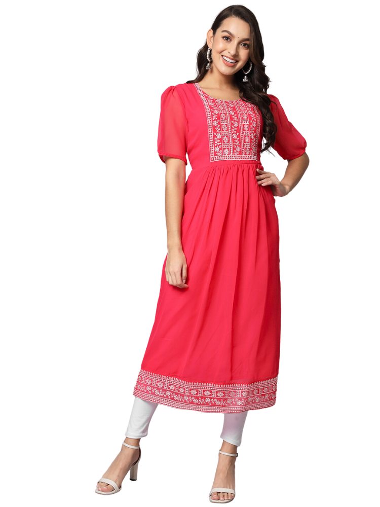 Embroidered Flared Kurti - shevanolifestyle